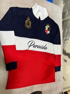 Chemise à manches courtes pour homme, anti-plis, en jersey, style preppy, avec logo brodé, col à volants, rouge, blanc, bleu marine, design personnalisé - Product Image 1