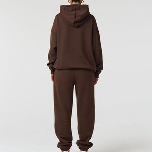 Sweat-shirt à capuche marron surdimensionné et pantalon de jogging assorti, couleur unie, polaire, unisexe, vêtements d'automne, coupe classique - Product Image 3