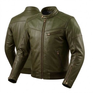 Men's Long Thin Leather <b>Biker</b> <b>Jacket</b> with Canvas Detail Waterproof & Breathable Tactical Protective Vintage Style - Product Image 4
