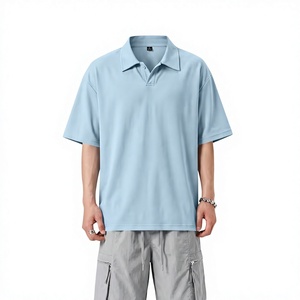 Men's Light Blue Polo Shirt Solid Color Knitted Casual Summer Wear - Product Image 1