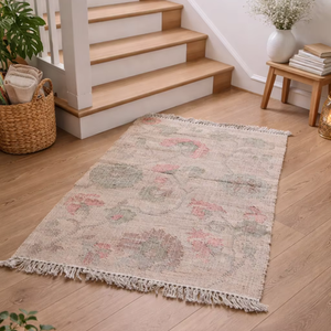 Alfombra de Escalera Hecha a Mano de Yute y Algodón |   Flecos geométricos de kilim |   Alfombra Lavable Reversible Tradicional Natural para Sala de Estar - Product Image 5