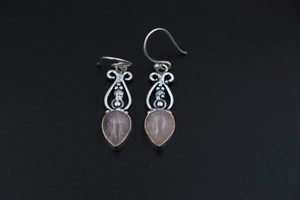 Boucles d'oreilles en quartz rose naturel plaqué rhodium, bijoux en argent sterling faits à la main pour les cadeaux d'anniversaire et de célébration - Product Image 6