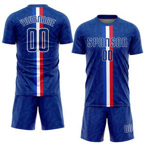 Conjunto de Camiseta de Fútbol Azul Rey a Rayas 100% Poliéster, Sublimación Personalizada con Logotipo Frontal, Ropa Deportiva Unisex Transpirable, Kit de Entrenamiento OEM - Product Image 1