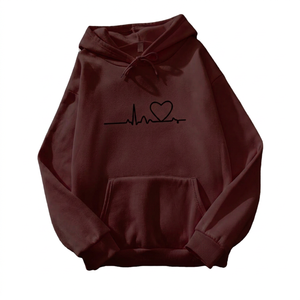 Sudadera con Capucha Rosa Unisex con Bordado de Corazón, 100% Algodón, Corte Largo y Holgado, Estilo Casual, Ecológica, para Otoño - Product Image 4