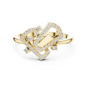 Contemporary Sterling <b>Silver</b> Yellow Gold Plated Rhodium Pave <b>Solitaire</b> Diamond Luxury Fashion <b>Ring</b> - Product Image 1