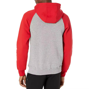 Sweat-shirt à capuche pour homme, manches régulières, gris et rouge, en molleton de coton, décontracté, coupe classique, hiver, couleur unie, fermeture éclair, brodé - Product Image 2