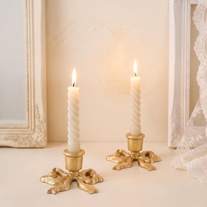Gold Bow Taper <b>Candle</b> Holders Set 2 Vintage French Aluminium Handmade Eco-Friendly Table Decor for Weddings Home Decoration - Product Image 1