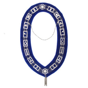 Masonic Officer Chain <b>Collars</b> Set of 12 Blue Leather Vintage Embroidered Lace Sew-On Lodge Regalia with Silver Emblems - Product Image 6