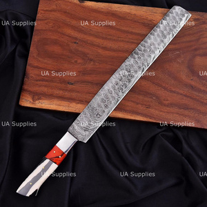 Cuchillo de Damasco Ambidiestro Hecho a Mano Personalizado para Carne de Res, Rebanador de Carne para BBQ de 10 Pulgadas, Afilado como una Navaja, Mango de Resina, Funda de Cuero, Venta al por Mayor - Product Image 2