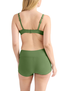 Women's Olive Green Two Piece <b>Bikini</b> <b>Set</b> Deep V Neck Triangle Top High Waist Shorts Solid Color Spandex Nylon Swimwear - Product Image 6
