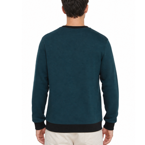 Sudadera Personalizada OEM para Hombre en Color Verde Azulado Oscuro con Cuello y Puños en Contraste Negro, Sudadera de Forro Polar - Product Image 2