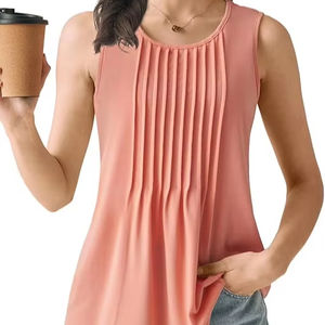 Camisetas sin mangas de verano para mujer 2025, con botones frontales, ajuste holgado informal, poliéster/algodón, para vacaciones en la playa, venta al por mayor - Product Image 5