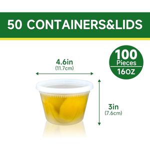 50 Set di Contenitori in Plastica Senza BPA da 16 oz con Coperchi, Impermeabili, per Alimenti da Asporto e Conservazione, Ciotole da 16 oz - Product Image 2