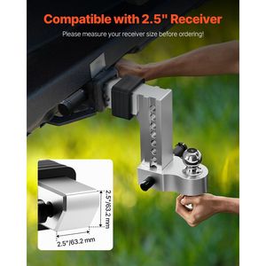 Gancio di traino regolabile da 8 pollici con attacco a sfera tripla e ricevitore da 2,5 pollici per rimorchi, compatibile con sfere da 1 7/8, 2 e 2 5/1 pollici - Product Image 3