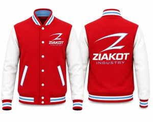 เสื้อแจ็คเก็ตวาร์ซิตี้แบบทูโทนสีแดงน้ำเงินขาว  ยี่ห้อ Ziakot Industry  แบบสั่งทำพิเศษ  ปิดกระดุมแบบเต็มตัว  ขายส่งโดยตรง - Product Image 1