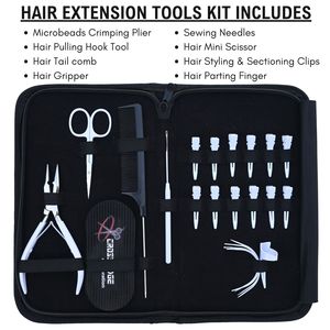 Kit d'outils pour extensions capillaires en acier inoxydable : Pince à sertir pour micro-perles, Crochet de tirage, Peigne à queue, Aiguille à velcro, Ciseaux, Pinces - Product Image 2