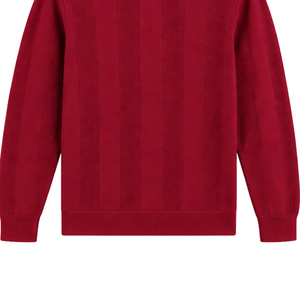 Crimson <b>Red</b> Mens <b>Long</b> <b>Sleeve</b> Knitted Polo Shirt Vertical Textured Pattern Ribbed Hem Casual Smart Pullover Fashion <b>Top</b> - Product Image 6