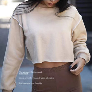 เสื้อฮู้ดผ้ากำมะหยี่ HG875 แบบเรียบยาวสั่งทำได้ ขายส่งสำหรับผู้หญิง ขอบตัดดิบ 100% ผ้าฝ้าย สไตล์สตรีทแวร์ - Product Image 2