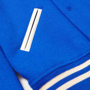 Chaqueta Varsity Azul para Hombre, Estilo Preppy, Mezcla de Lana y Poliéster, Cuello Camisero, Corte Regular, Color Sólido, Cierre de Botones, Ropa de Otoño - Product Image 6