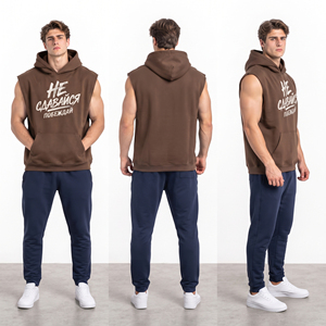 Men <b>Sleeveless</b> <b>Hoodie</b> Cotton Fleece <b>Hoodie</b> OEM Front Custom Logo Printed <b>Sleeveless</b> <b>Hoodie</b> Men French Terry Hooded Sweatshirt - Product Image 5