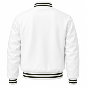Veste de sport SINEWY pour homme, blanche, style varsity, en cuir véritable, avec lettres brodées NY sur le devant, col rabattu, style preppy, respirante - Product Image 2