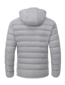 Light Gray Quilted Hooded <b>Jacket</b> Full Sleeve Zipper Closure Winter Warm Polyester Wadding Solid Color Women's <b>Jacket</b> - Product Image 2