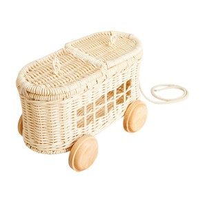 Panier de rangement en rotin naturel avec roulettes en bois et poignée en corde, forme ovale, style nordique, pour le rangement des jouets d'enfants - Product Image 3