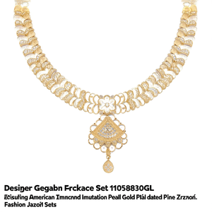 Conjunto de Collar Geométrico de Diseño 11058830GL con Imitación de Diamante Americano, Perla, Chapado en Oro, Joyería Fina, Zirconia y Perla - Product Image 2