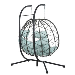 Sedia a dondolo a forma di uovo per 2 persone, da interno/esterno, in vimini, con supporto, per patio, giardino e uso interno/esterno - Product Image 5