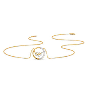 Botanical <b>Circle</b> Diamond Necklace with Golden Leaf Branch and Half Sparkle <b>Ring</b> Design - Product Image 2