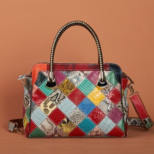 Ando <b>Bag</b> Genuine Cowhide Leather <b>Patchwork</b> Handbag for Women Multicolor Top Handle Shoulder <b>Bag</b> - Product Image 1