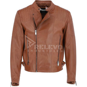 Veste en cuir Cafe Racer pour homme, veste de moto en cuir véritable, coupe slim minimaliste - Product Image 1