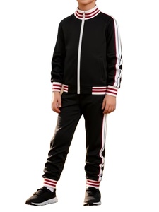 Boys' Winter Cotton Webbing Striped Stand Collar Windproof Quick-Dry Breathable Zipper Sweatshirt Casual Sport Jacket Set - Product Image 2