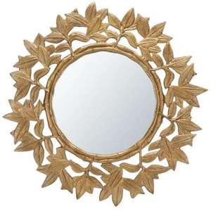 Round Brass <b>Leaf</b> Frame Decorative <b>Wall</b> Mirror Bohemian Style Framed Circular Design <b>Wall</b> <b>Decor</b> <b>Leaf</b> Design Decorative Mirror - Product Image 1