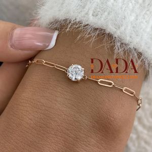 Bracelet solitaire rond contemporain en diamant de laboratoire pour femme, bijoux fins, bracelet chaîne minimaliste - Product Image 5