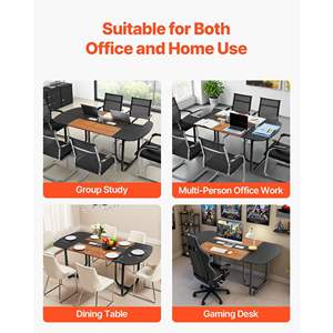6 ft Modern Oval Office Meeting <b>Table</b> Metal <b>Legs</b> 6-8 Person Capacity Easy Assembly <b>Black</b> Brown Seminar Desk for Conference Room - Product Image 6