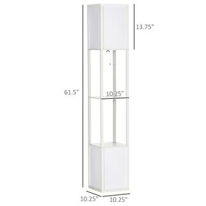 Lampada da Terra LED Contemporanea a 2 Luci con Paralume in Tessuto Nero 10.25x10.25x61.5 per Soggiorno e Camera da Letto, Lampada da Terra con Ripiano Bianco - Product Image 3