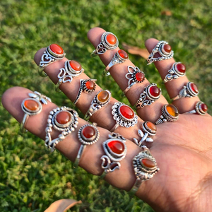 Bagues en cornaline rouge naturelle, plaquées argent, faites à la main, style bohème, collection de bijoux d'artisanat, vente en gros - Product Image 3