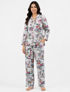 Conjunto de Pijama de Algodón Estampado de Lujo para Mujer, Ropa de Dormir Floral de Manga Larga, Colección de Ropa para Estar en Casa - Product Image 1
