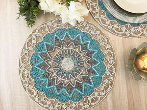 Beaded Handmade Customized Embroidery Luxury Home Wedding Eco-Friendly <b>Table</b> Placemats with Flower Design and Challah <b>Cover</b> - Product Image 6