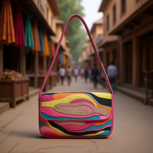 Sac à main décontracté de luxe fait main indien, sac baguette perlé de verre, poignée assortie de perles multicolores, durable, artisanal, local - Product Image 3