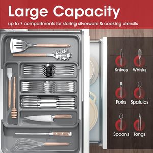 Organizzatore per posate regolabile ed espandibile, vassoio da cucina per forchette e coltelli, contenitore multiuso per utensili. - Product Image 3
