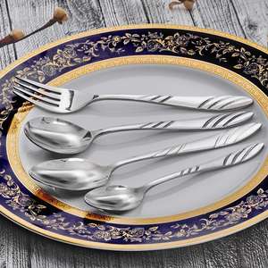 24 PCS Ensemble de couverts en acier inoxydable à pois Groom Vaisselle de qualité supérieure pour une expérience culinaire élégante - Product Image 1