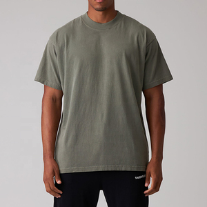 T-shirt Homme Oversize Marron en Coton Épais à Manches Classiques Col Rond Décontracté Imprimé en Relief en Jersey Tricoté Épaules Tombantes - Product Image 2