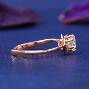 Anillo de Diamantes de Corte Brillante Redondo para Mujer, Oro de 14k, Clásico para Boda, Certificado IGI VVS2, Engaste de Seis Puntas en Forma de Flor, Oro Rosa, Romántico - Product Image 2