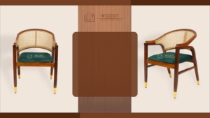 Fauteuil baril tropical moderne du milieu du siècle, dossier en cannage tressé double couche, coussin en velours vert émeraude, pieds en bois massif - Product Image 3