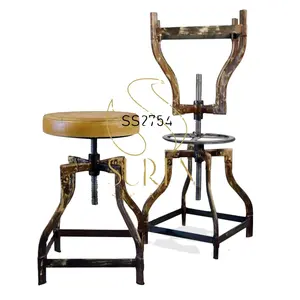 Indian Manufacturer Of High Quality Industrial Bar Furniture Iron Wooden Round Stool Designer Vintage Rolling Handmade Bar Stool