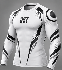 Men's Long Sleeve Rash Guard <b>Compression</b> <b>Shirt</b> Quick Dry Breathable MMA Gym Workout Wear White <b>Black</b> Sublimation Print - Product Image 5