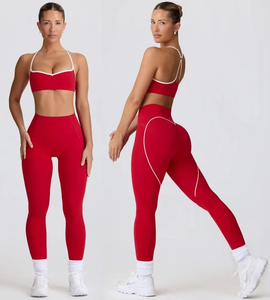 Nouvel Arrivage Ensemble de Sport pour Femme : Vêtements de Fitness et Yoga, Soutien-gorge de Sport Bicolore et Short Taille Haute Uni à Séchage Rapide - Product Image 5