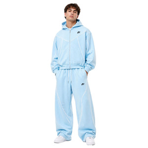Ensembles de survêtements pour hommes à capuche avec passepoil contrastant, sweats à fermeture éclair, survêtements oversize, personnalisables avec logo, fournisseur en gros - Product Image 1